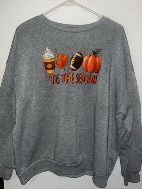 Gray Sweatshirt with Orange Fall Icons - "Tis The Season"